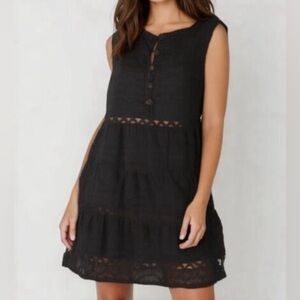 NWT Anthropologie Ismene Tiered Lace Cutout Mini Dress Black S
